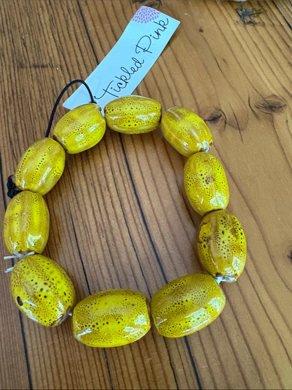 Tickled Pink Yellow Beaded Stretch Bracelet